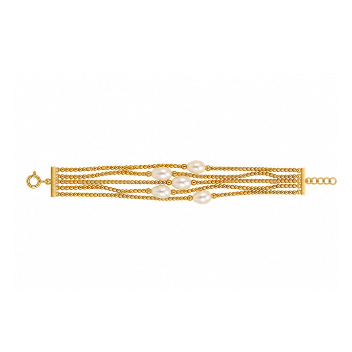 24kt Gold Plated 925 Pure Silver Patakha Baroque Pearl Multi-Strand Bracelet