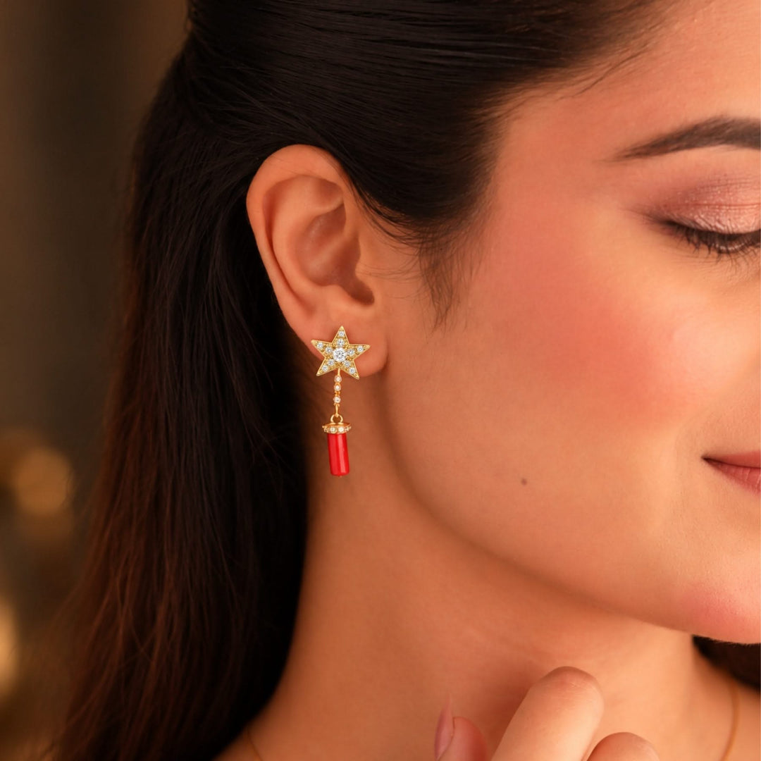 24kt Gold Plated 925 Pure Silver Patakha Sitara Shot Drop Earrings