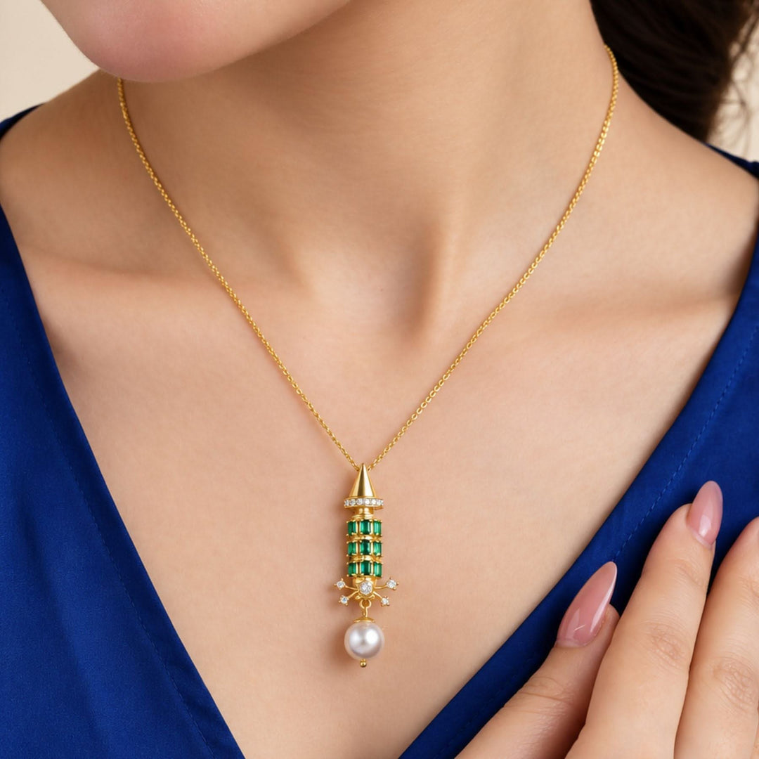 24kt Gold Plated 925 Pure Silver Patakha Rocket Rani Pearl Drop Necklace