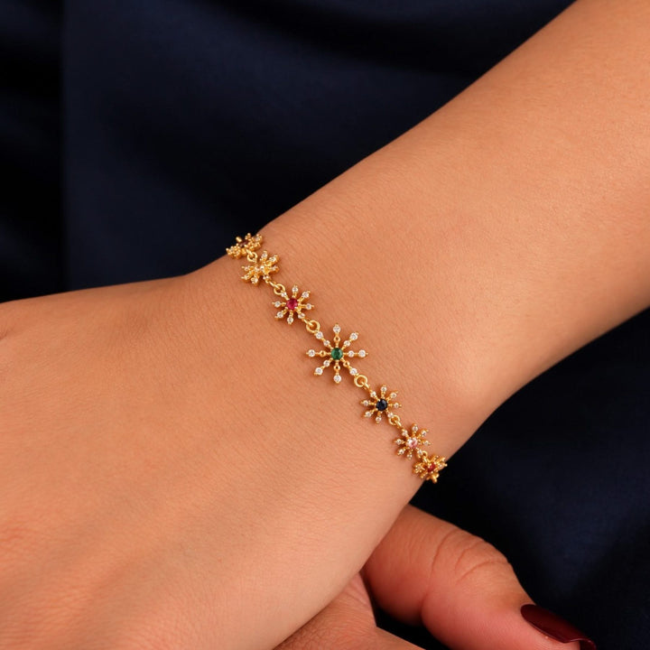 24kt Gold Plated 925 Pure Silver Patakha Multi-Gemstone Sparkler Slider Bracelet