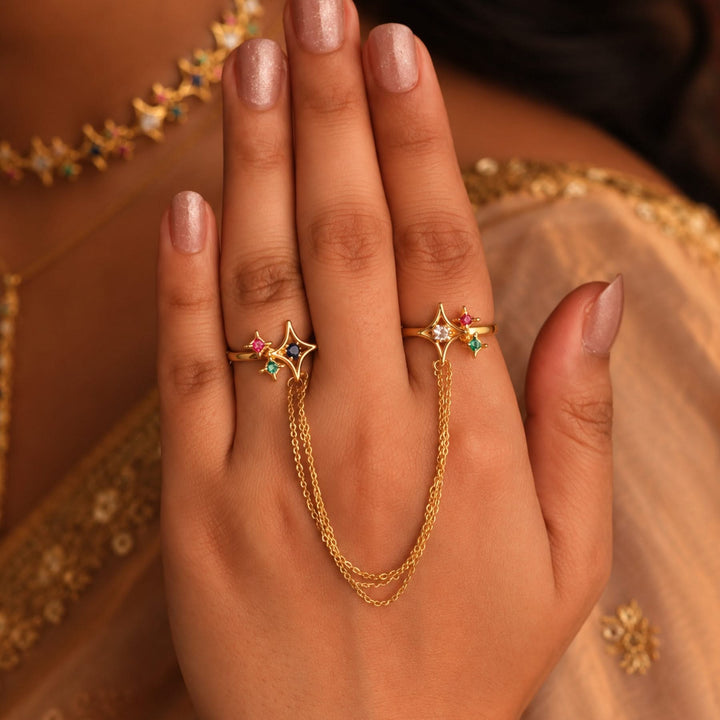 24kt Gold Plated 925 Pure Silver Patakha Constellation Chain Double Ring
