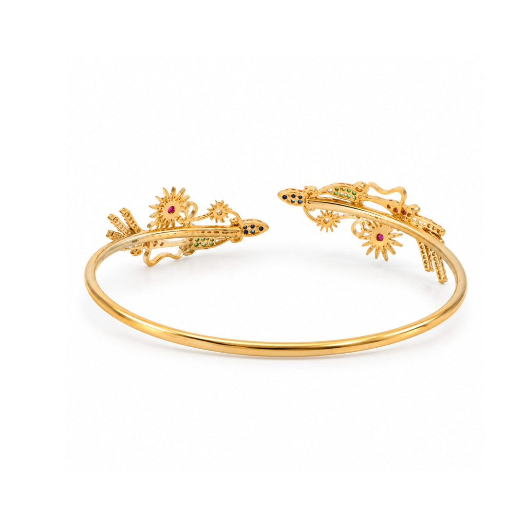 24kt Gold Plated 925 Pure Silver Patakha Fireworks Open Cuff Bangle