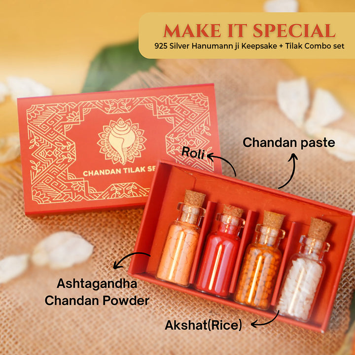 Sacred Pure 925 Silver Hanumann jii  Keepsake with Chandan Tilak Set