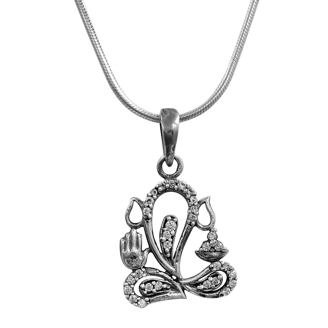 92.5 Sterling Silver Ganpati Zircon Pendant and Chain