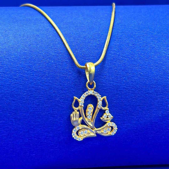 92.5 Sterling Silver Ganpati Zircon Pendant and Chain