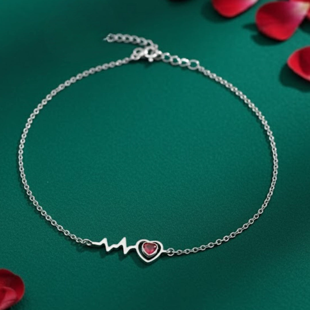 Silver Heartbeat Anklet
