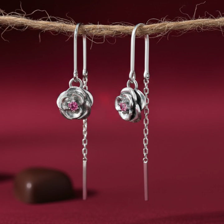 Silver Rose Sui Dhaga Earrings