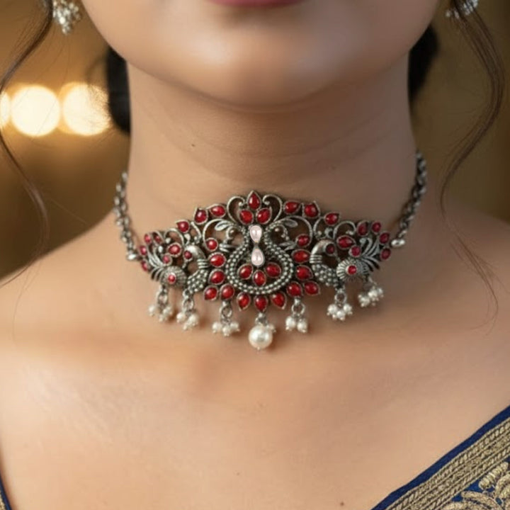 92.5 Silver tribal Peacock Necklace