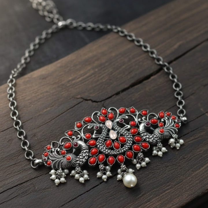 92.5 Silver tribal Peacock Necklace
