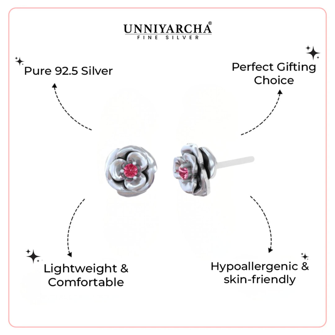 Silver Rose Stud Earrings