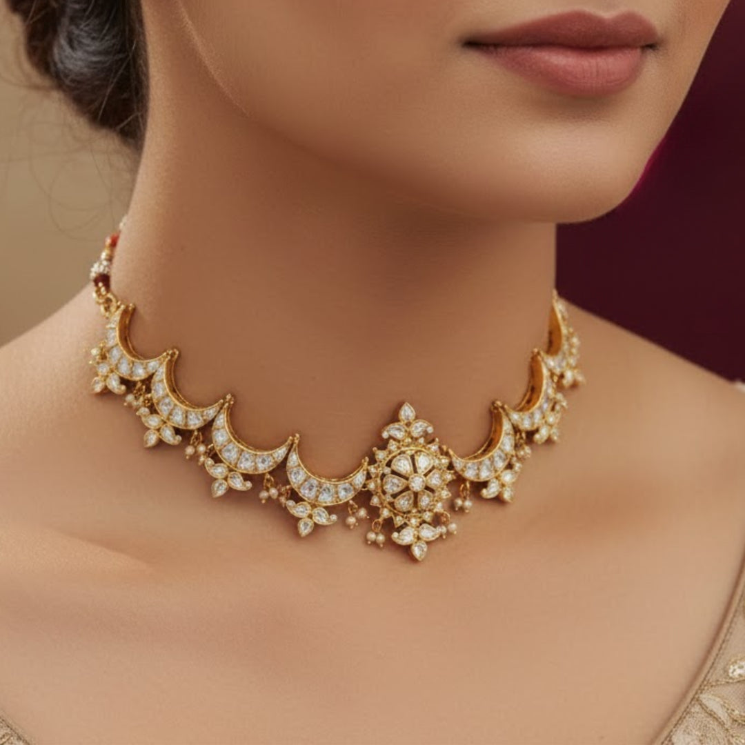 Pure Silver Chand Stud Necklace