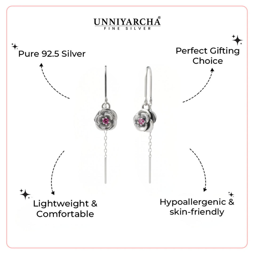 Silver Rose Sui Dhaga Earrings