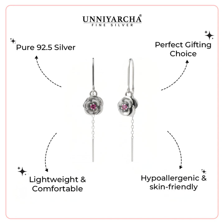 Silver Rose Sui Dhaga Earrings