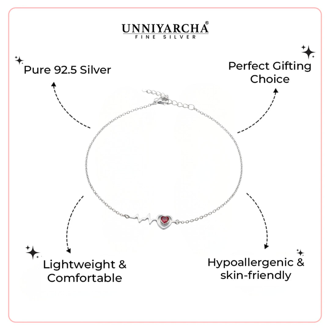 Silver Heartbeat Anklet