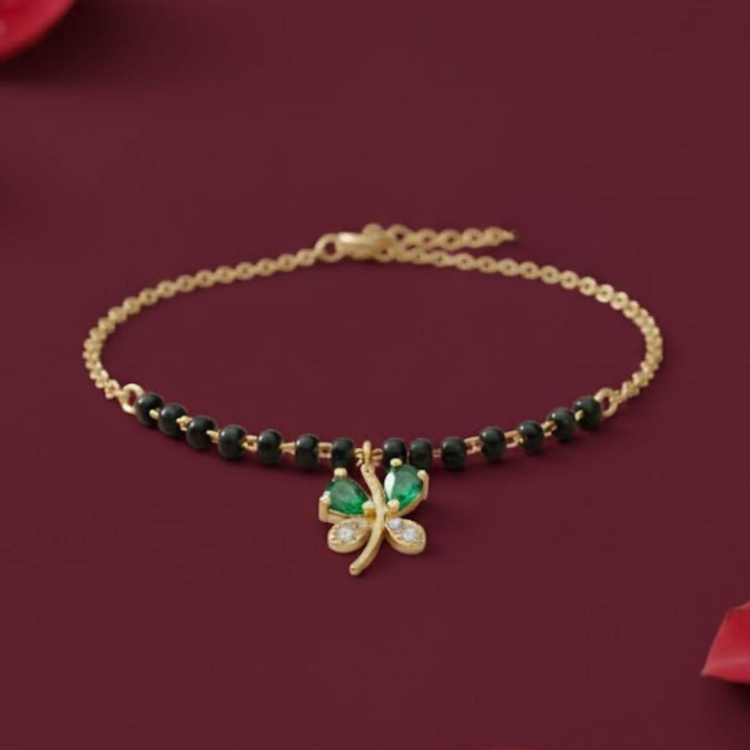 Silver Green Butterfly Mangalsutra Bracelet