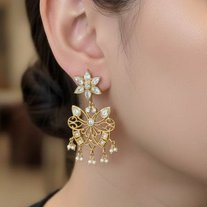 Silver Kundan Butterfly Earrings