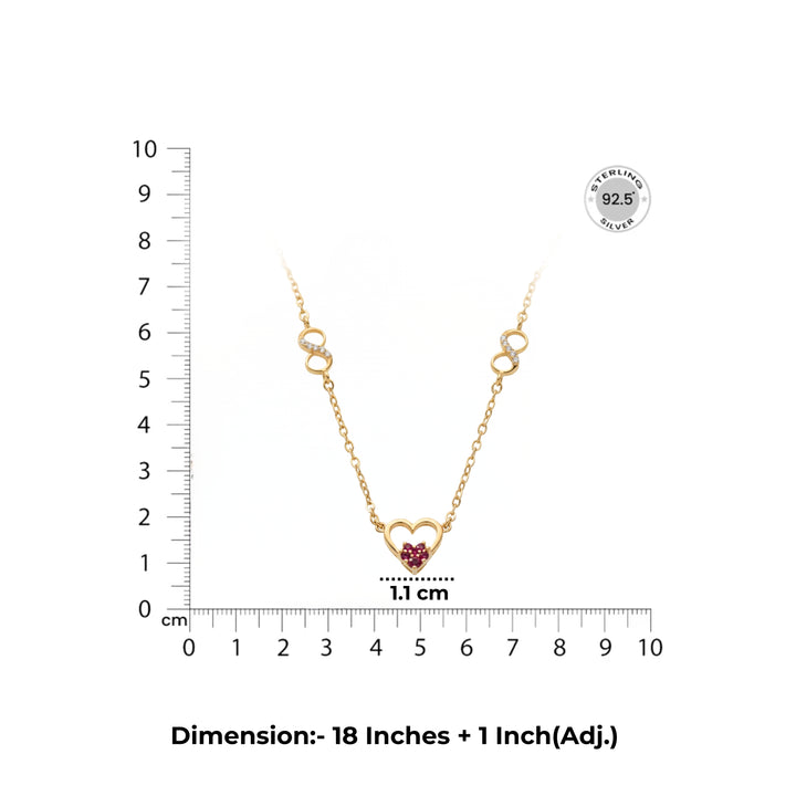 Heart Shaped Diamond Studded Silver Necklace Dimensions