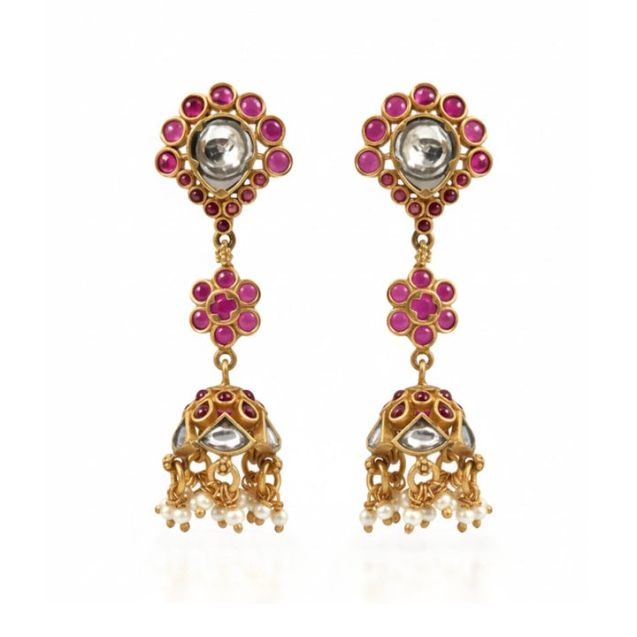 Silver Kundan Floral Jhumka Earrings