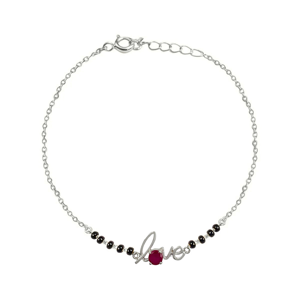 Ruby Love Black Bead Bracelet – 925 Silver
