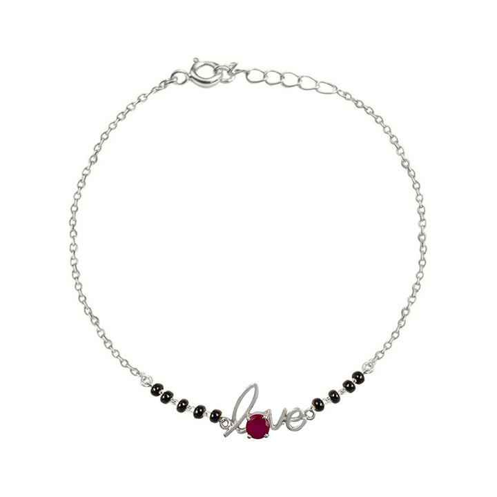Ruby Love Black Bead Bracelet – 925 Silver