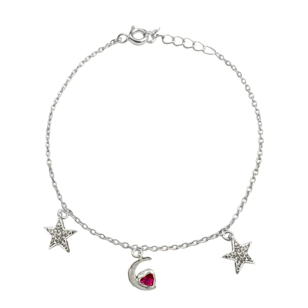 Celestial Heart Charm Bracelet – 925 Silver