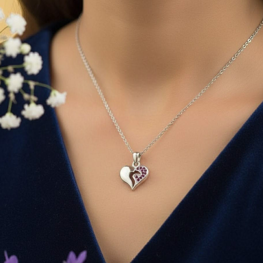 Silver Zircon Studded Heart Necklace