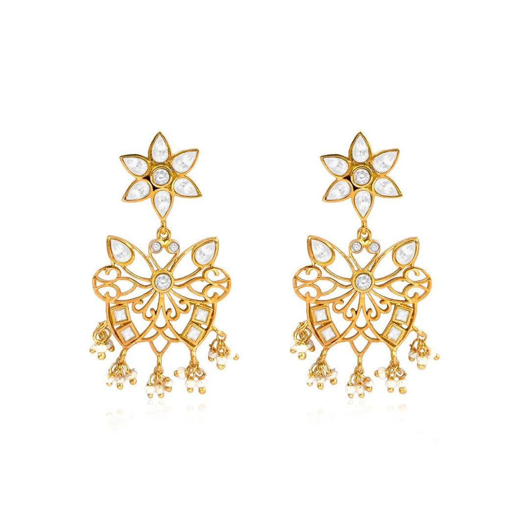 Silver Kundan Butterfly Earrings
