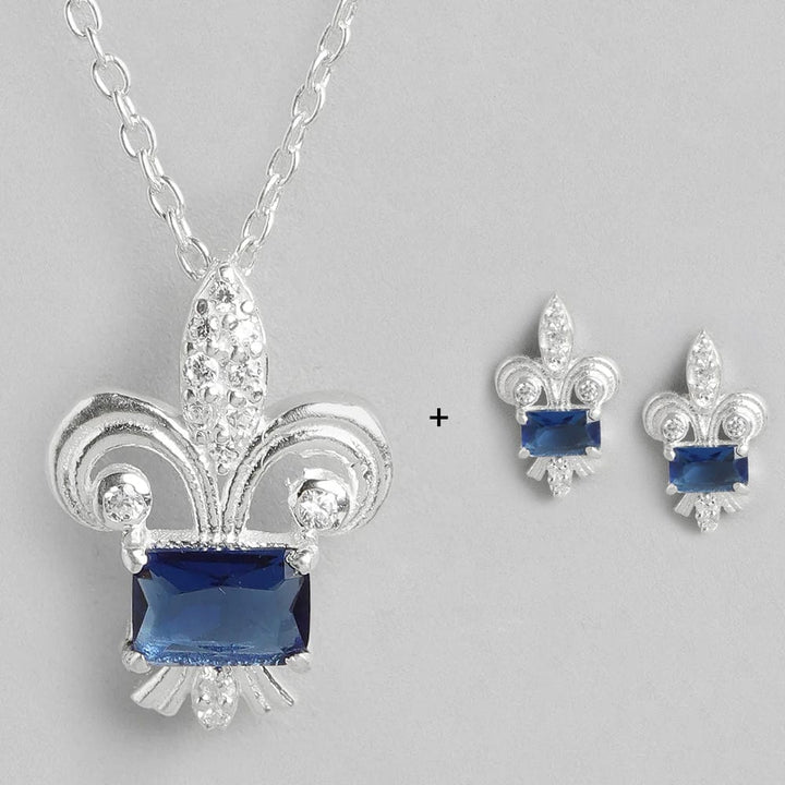 SILVER Fleur De Lis Blue NECKLACE