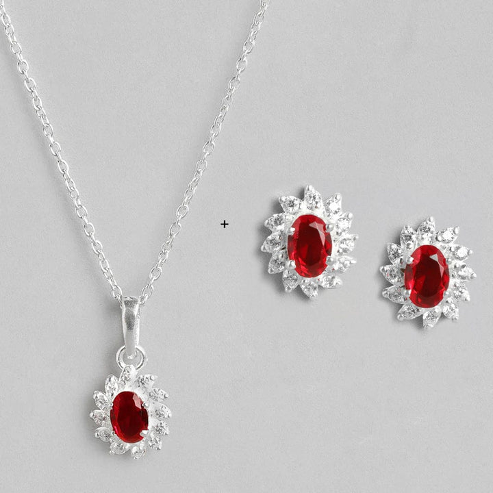 Silver Sparkling Red Zircon Necklace