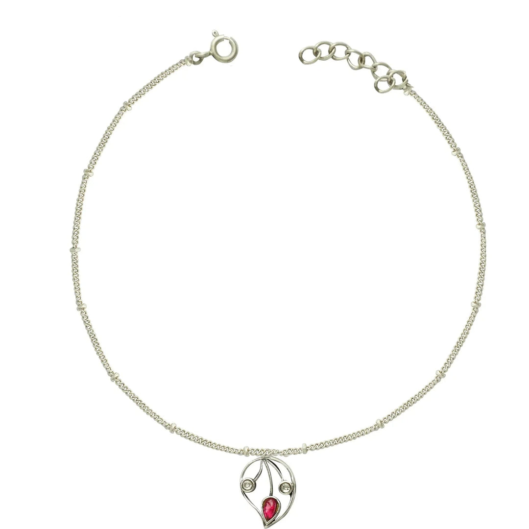 Single Silver 92.5 Aam Ras Red Stone Anklet