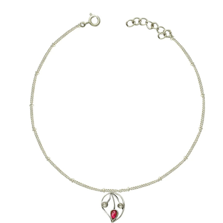 Single Silver 92.5 Aam Ras Red Stone Anklet