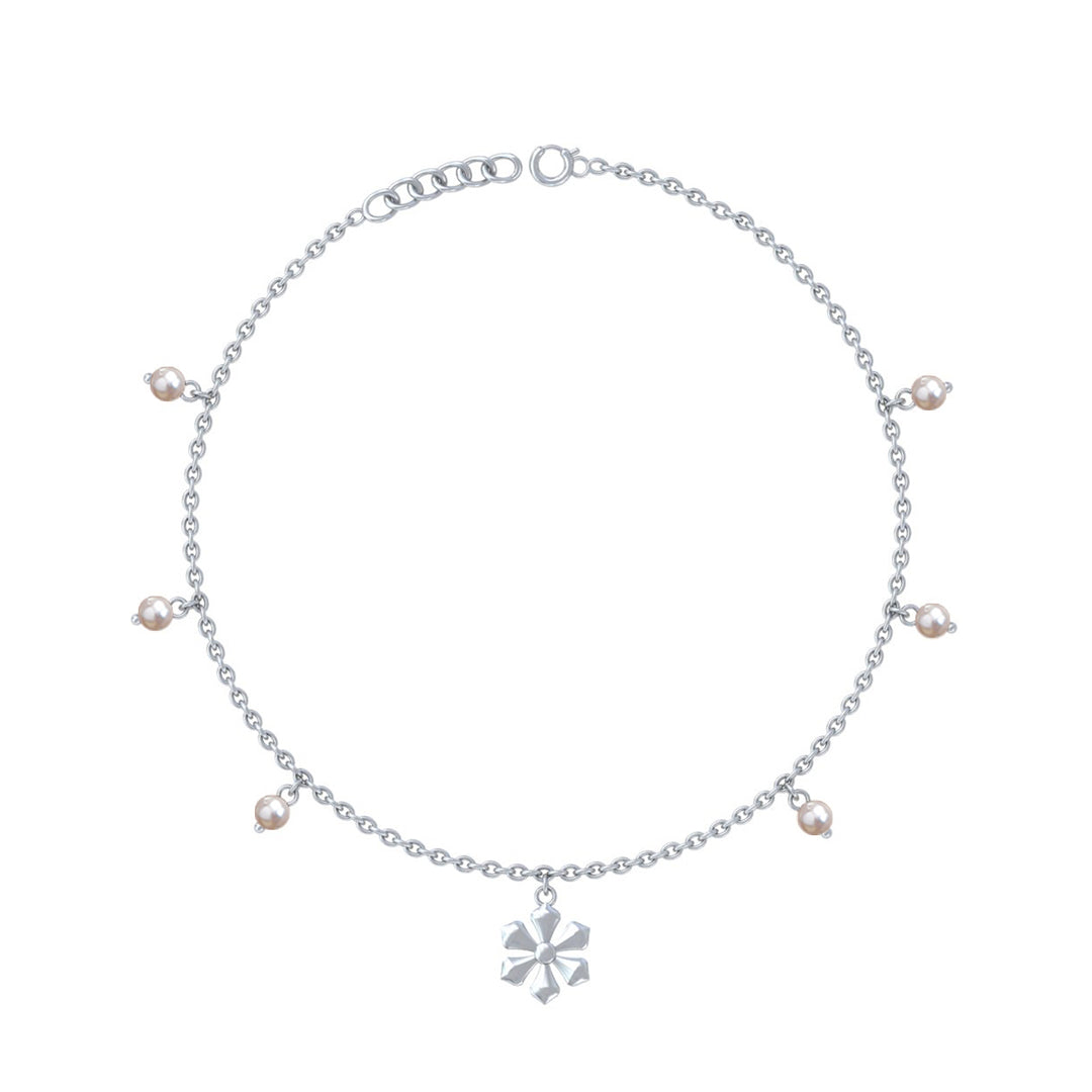 925 Pure Silver Minimalist Pearl & Flower Anklet