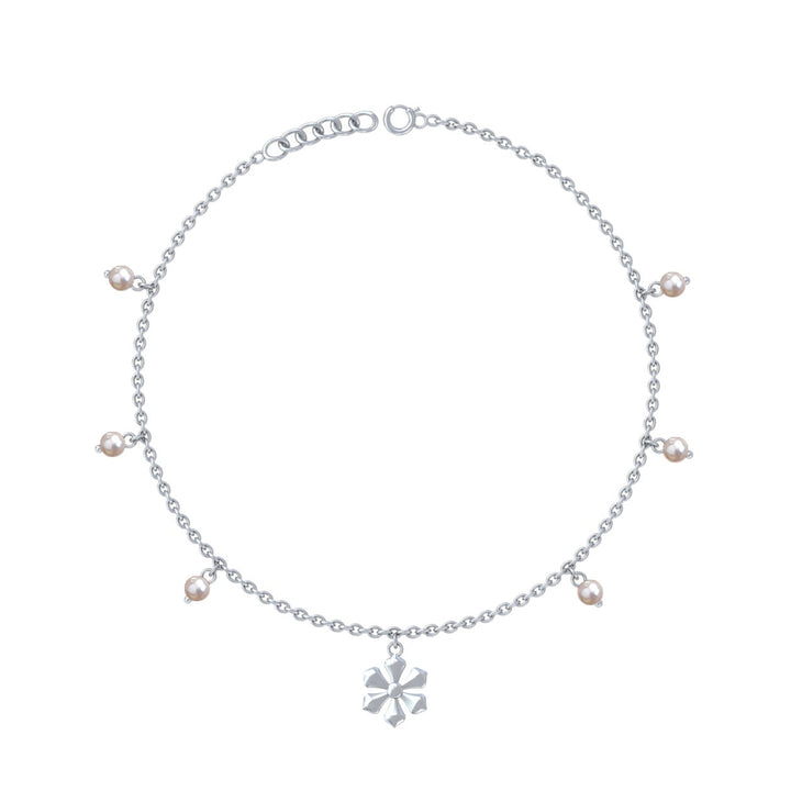 925 Pure Silver Minimalist Pearl & Flower Anklet