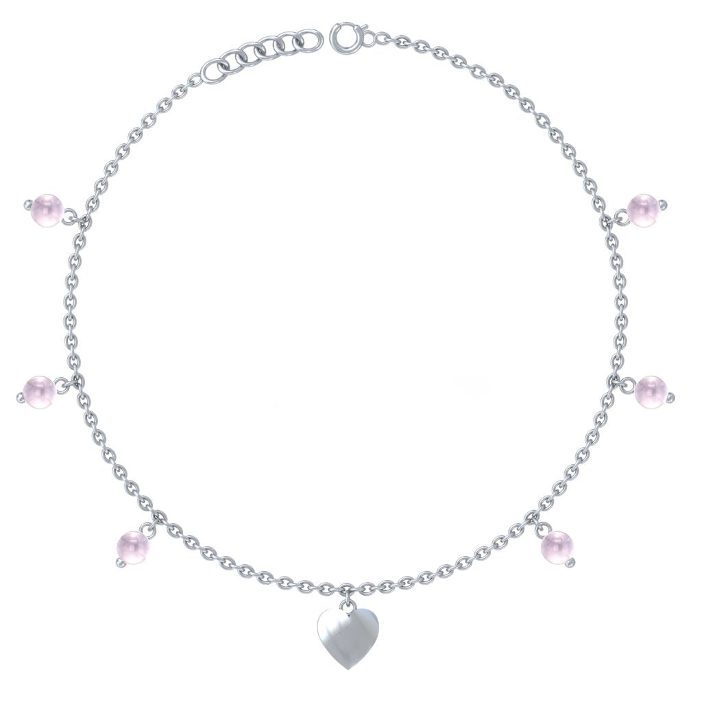 925 Pure Silver Delicate Hanging Bead & Heart Anklet