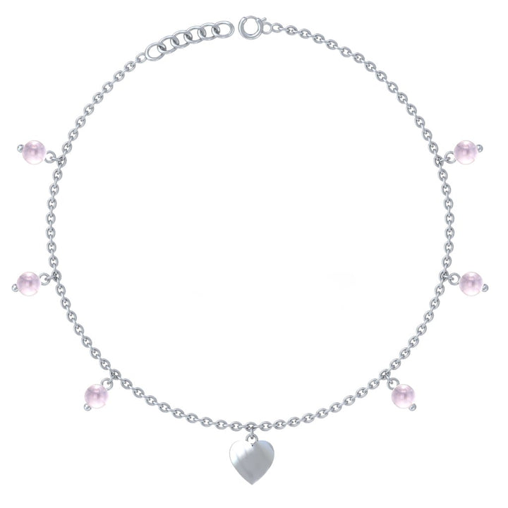 925 Pure Silver Delicate Hanging Bead & Heart Anklet