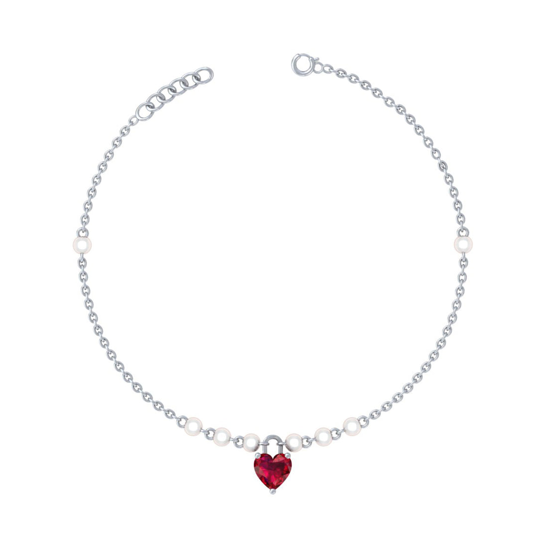 925 Pure Silver Delicate Pearl & Dangle Heart Anklet