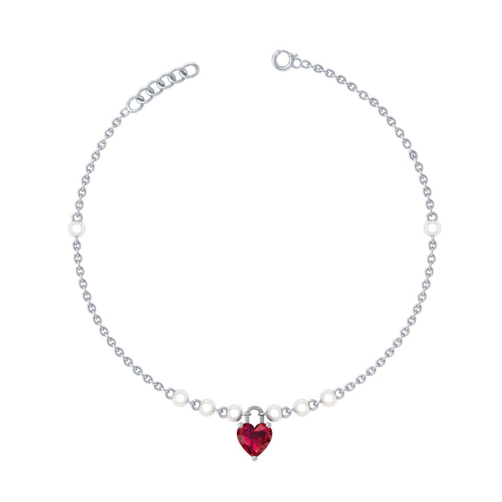 925 Pure Silver Delicate Pearl & Dangle Heart Anklet