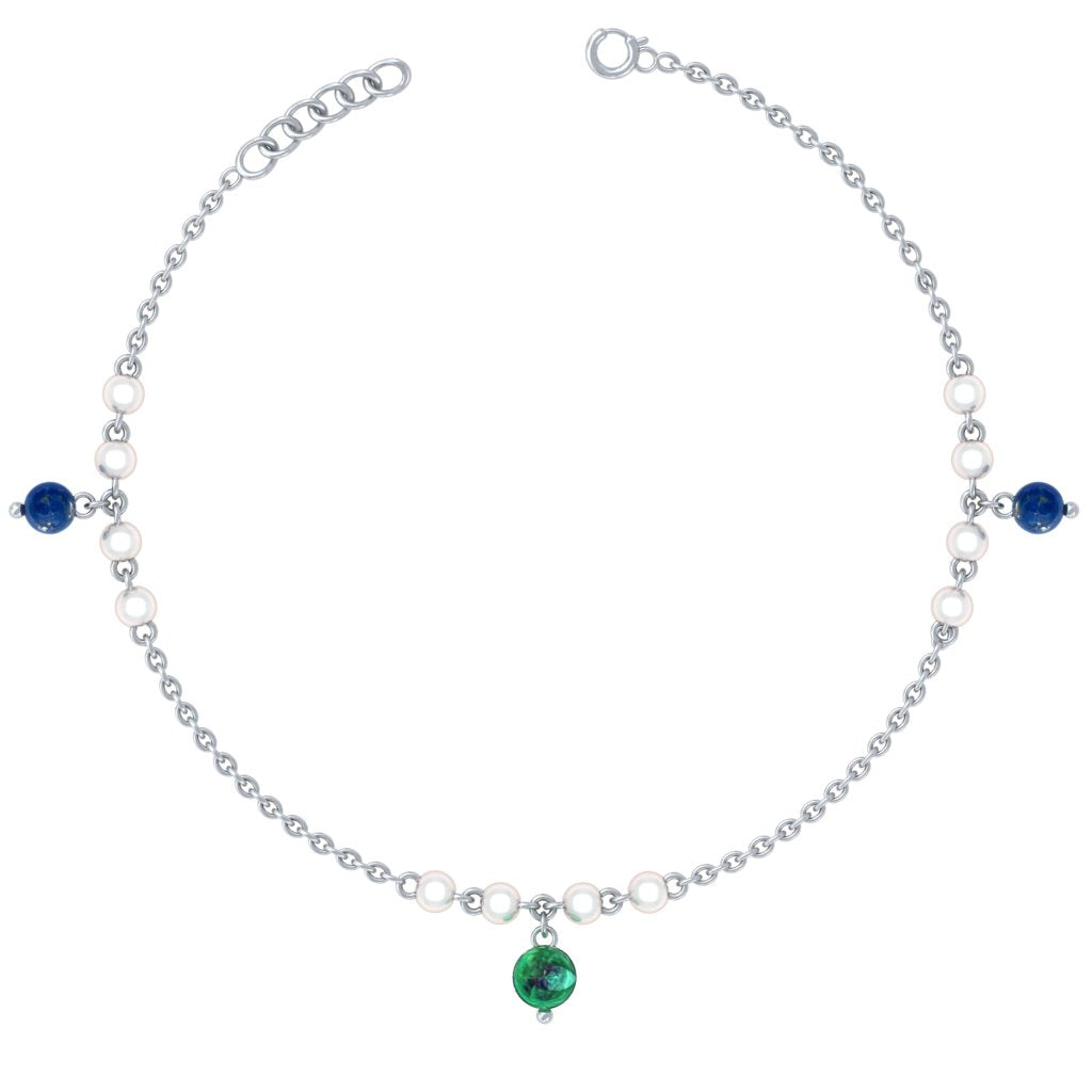 925 Pure Silver Delicate Pearl & Dangle Bead Anklet