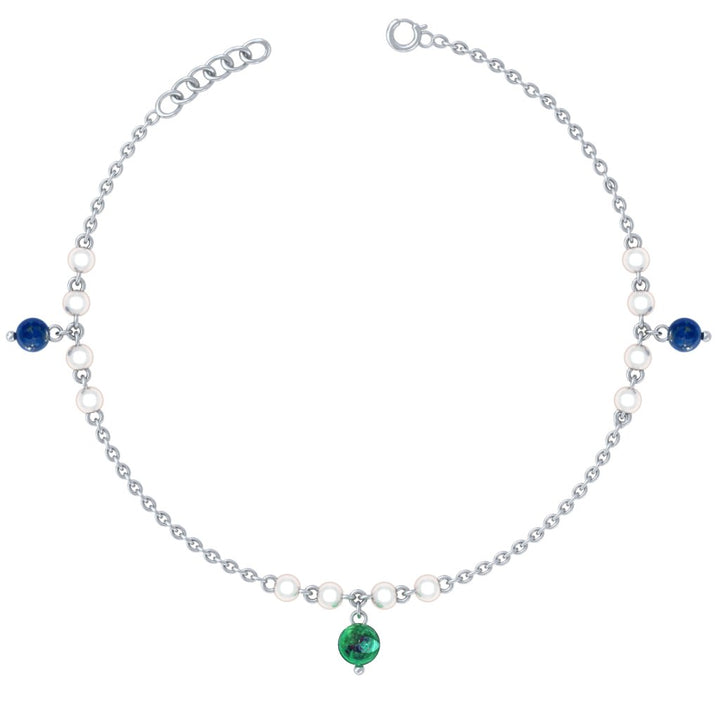 925 Pure Silver Delicate Pearl & Dangle Bead Anklet