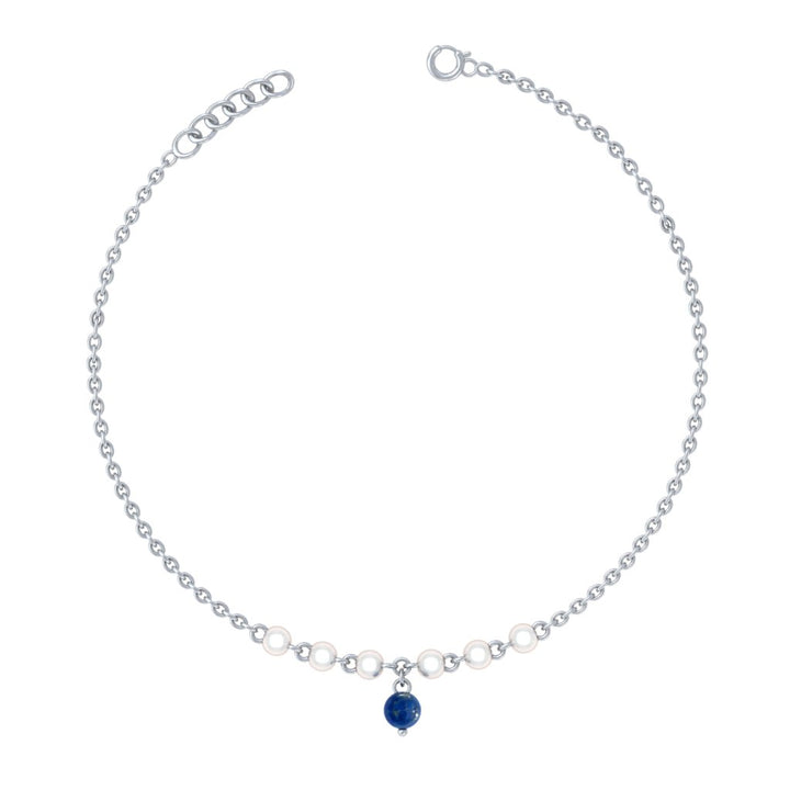 925 Pure Silver Minimalist Pearl & Blue Bead Anklet
