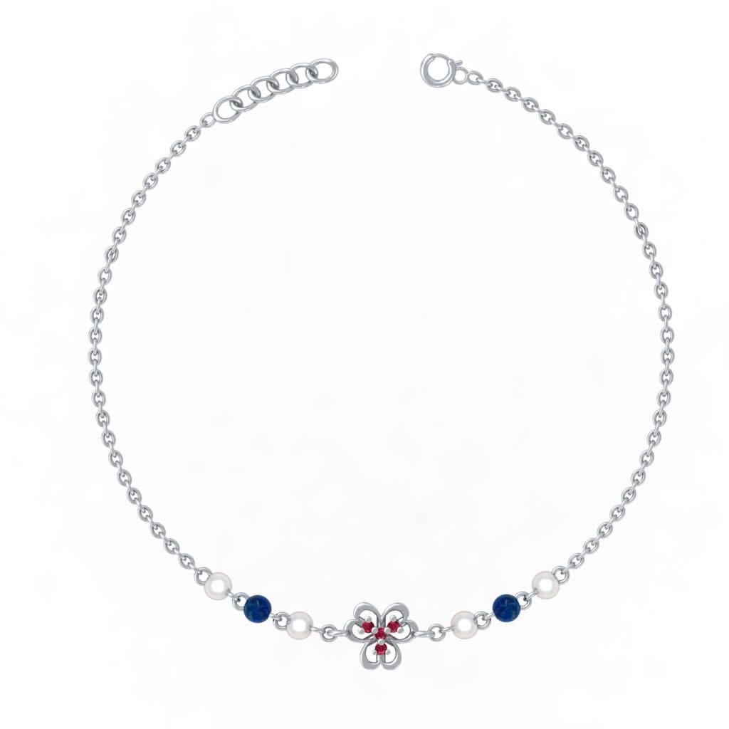 925 Sterling Silver Floral Pearl Anklet