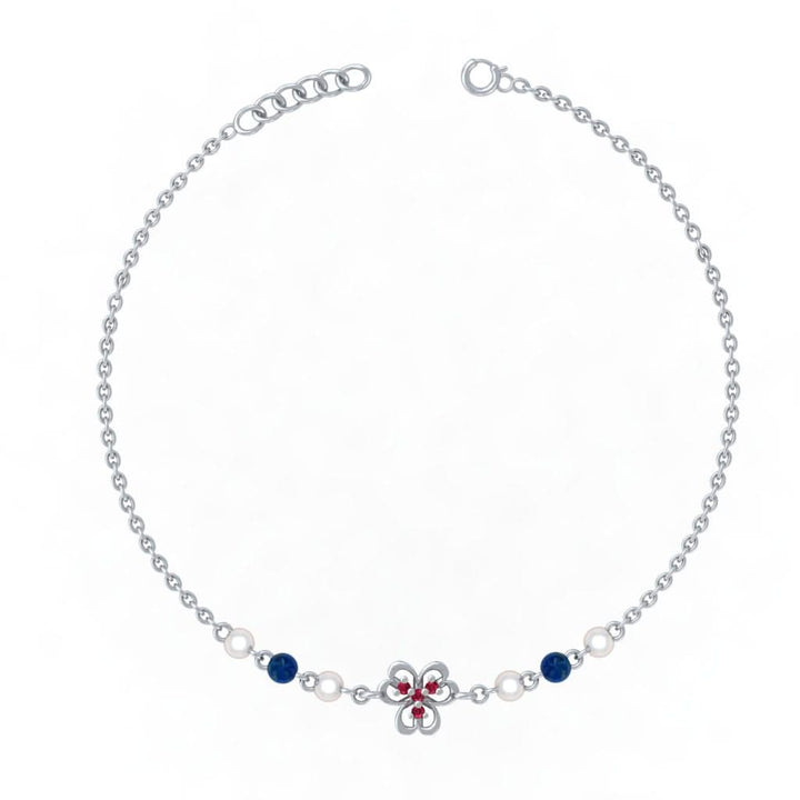 925 Sterling Silver Floral Pearl Anklet