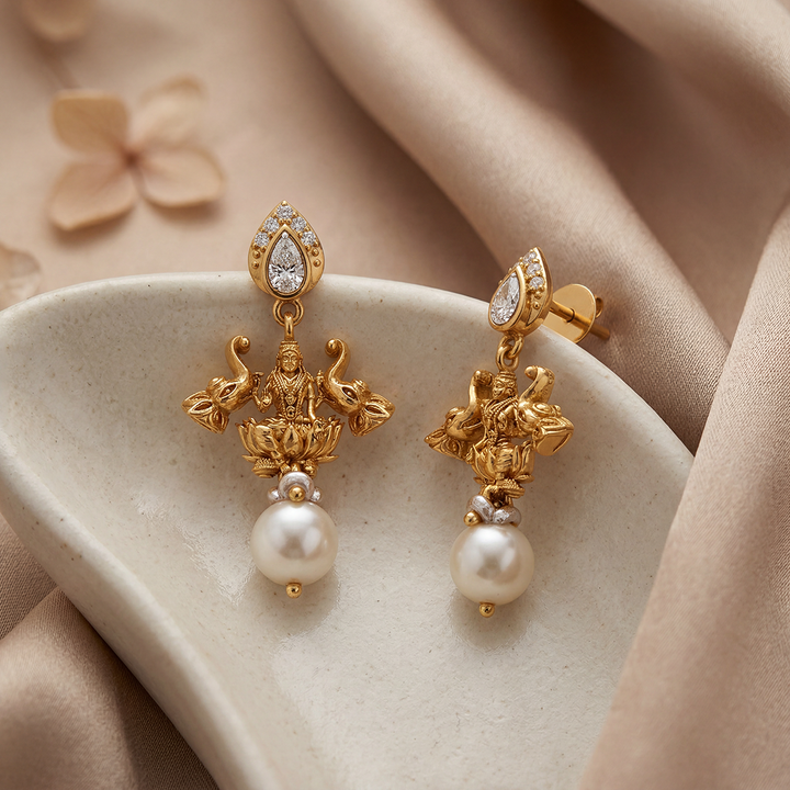 925 Pure Silver Gold-Plated Ashta Lakshmi Drop Earrings