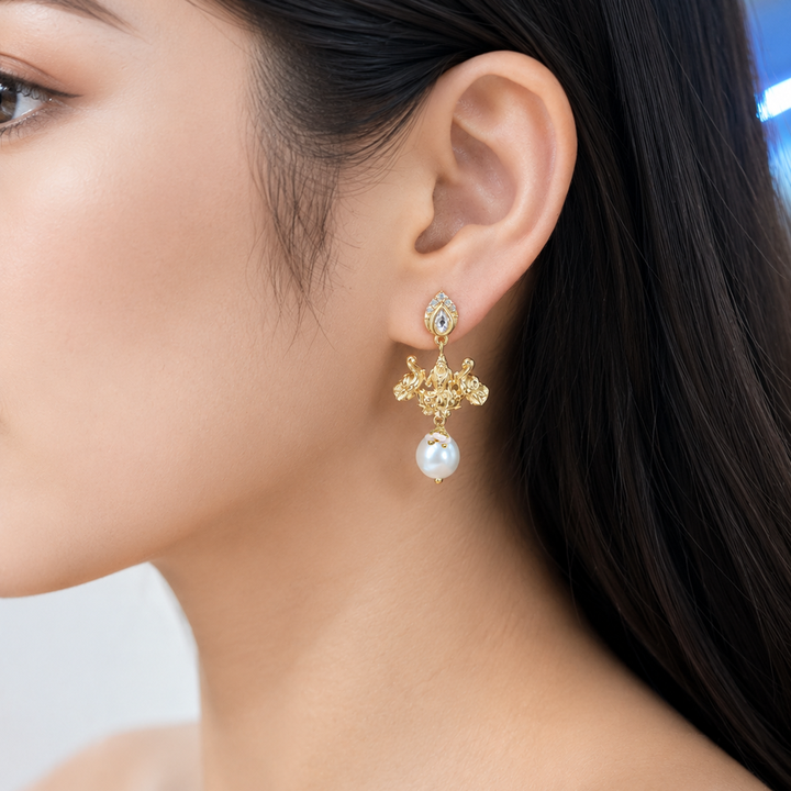 925 Pure Silver Gold-Plated Ashta Lakshmi Drop Earrings