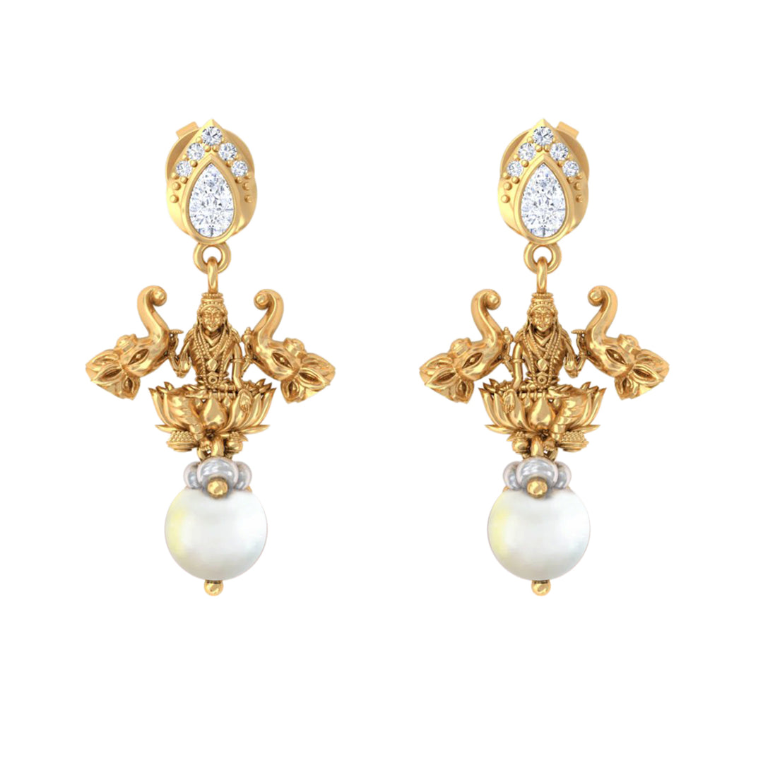 925 Pure Silver Gold-Plated Ashta Lakshmi Drop Earrings