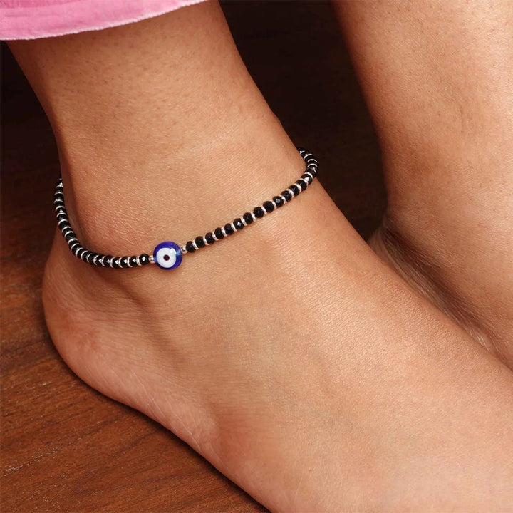 Single Silver Evil Eye Protector Anklet