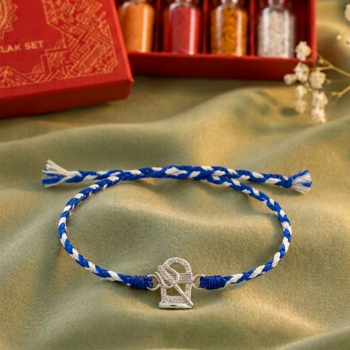 Pure 92.5 Silver Trishul Rakhi with Chandan Tilak Set