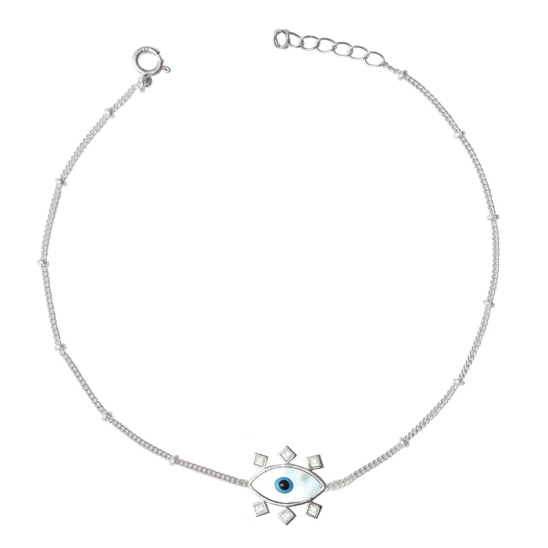 Single Evil Eye Silver Anklet