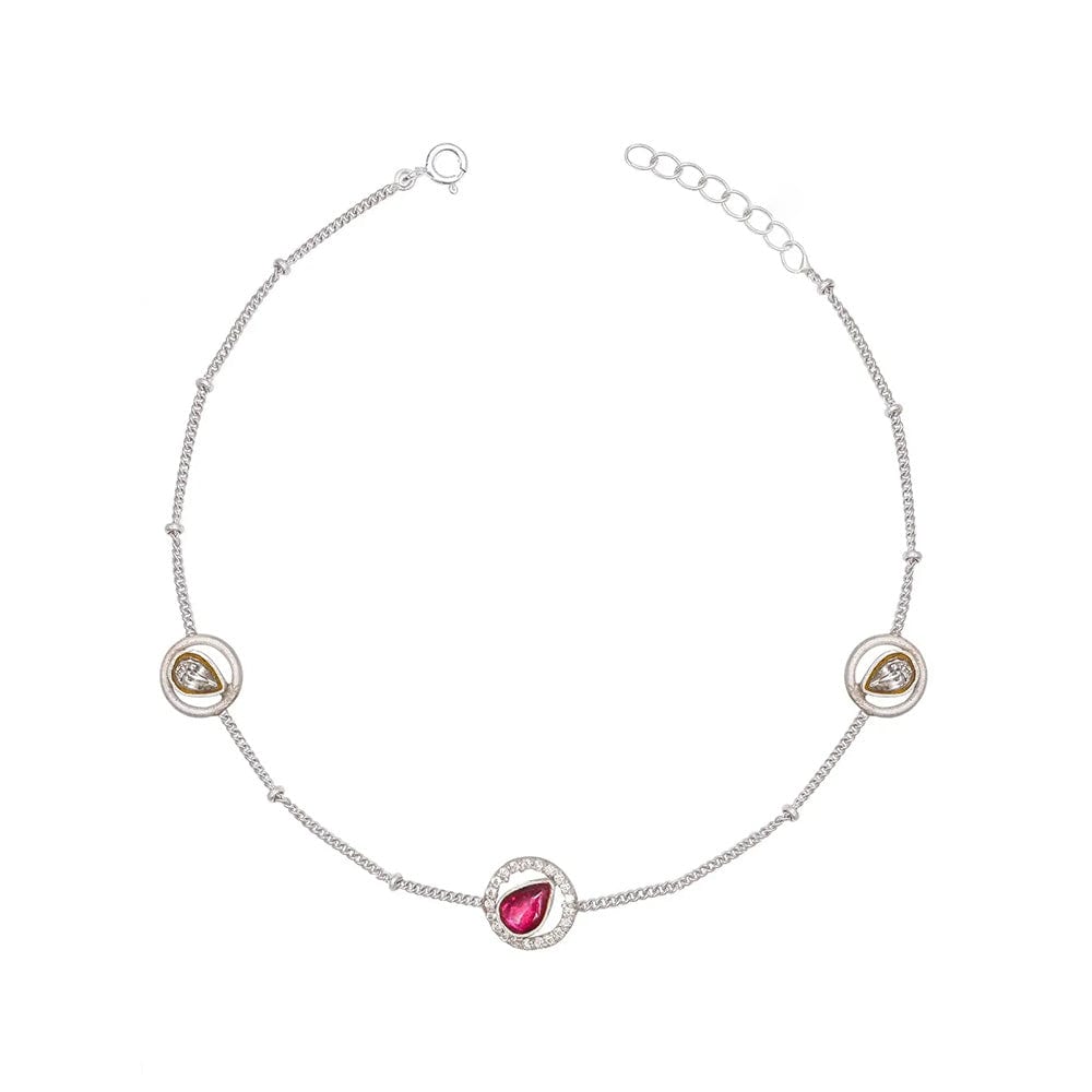 Single Pure Silver Oxidised Red Anklet