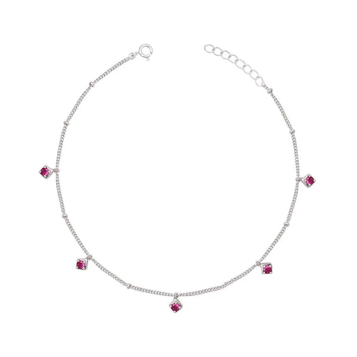 Single Red Zircon Silver 92.5 Anklet